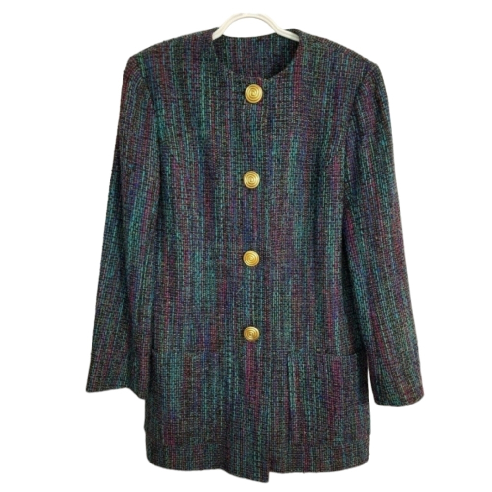 NWT Vintage Doncaster 100% Woven Silk 2 Pc Suit Jacket Skirt Size 12/14 - Picture 2 of 12